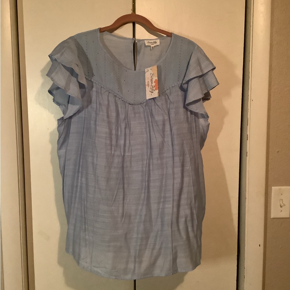 Siren Lily Sky Blue Ruffle Sleeve Blouse
